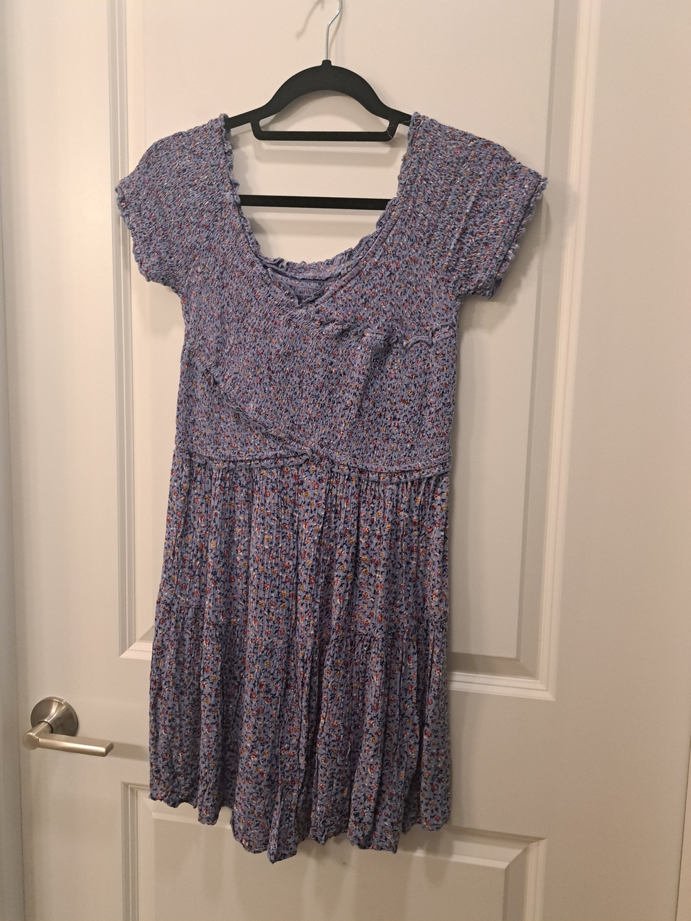 Smocked Cap Sleeve Floral Midi Dress - Lavender Blue